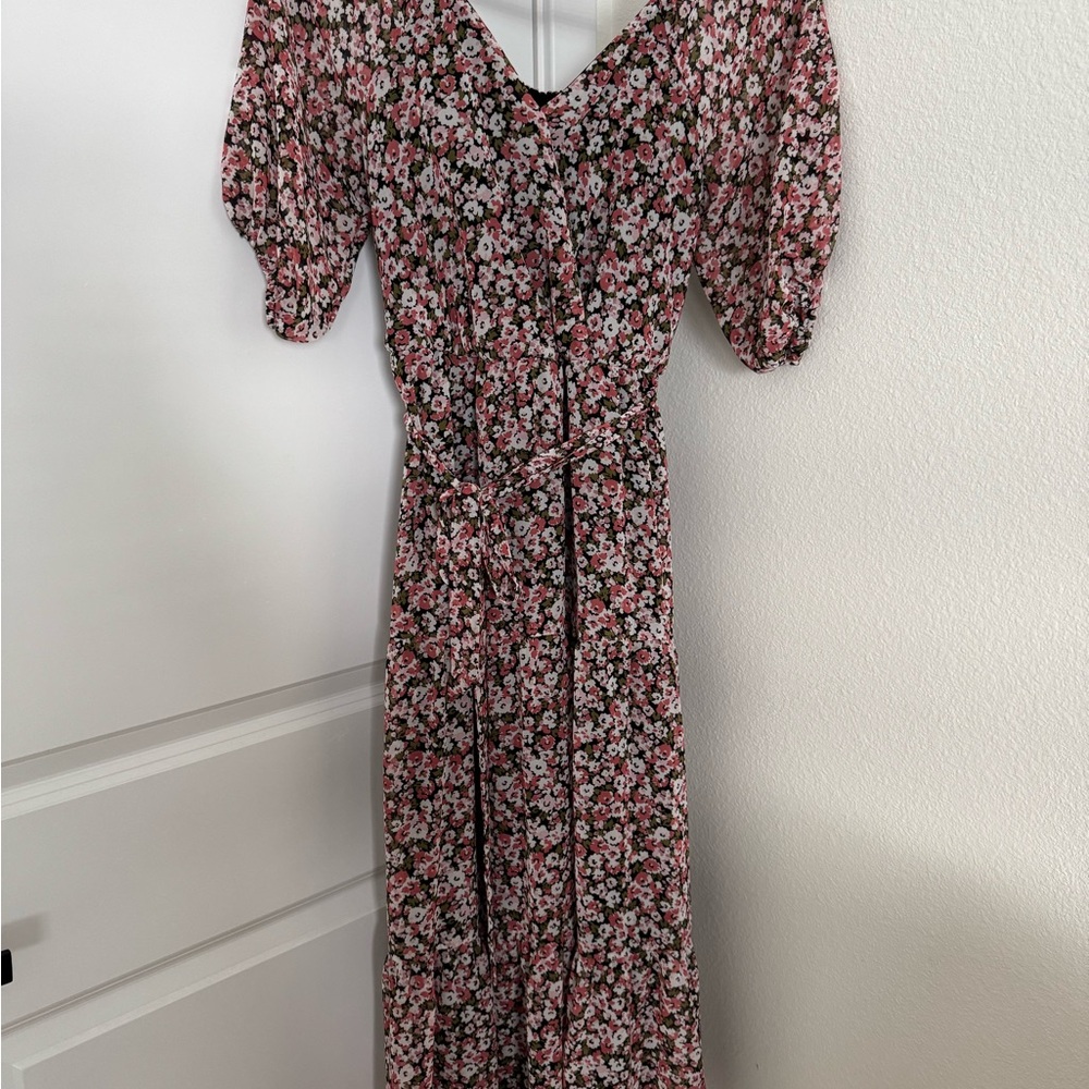 Luxology Pink Floral Maxi Dress with Puff Sleeves